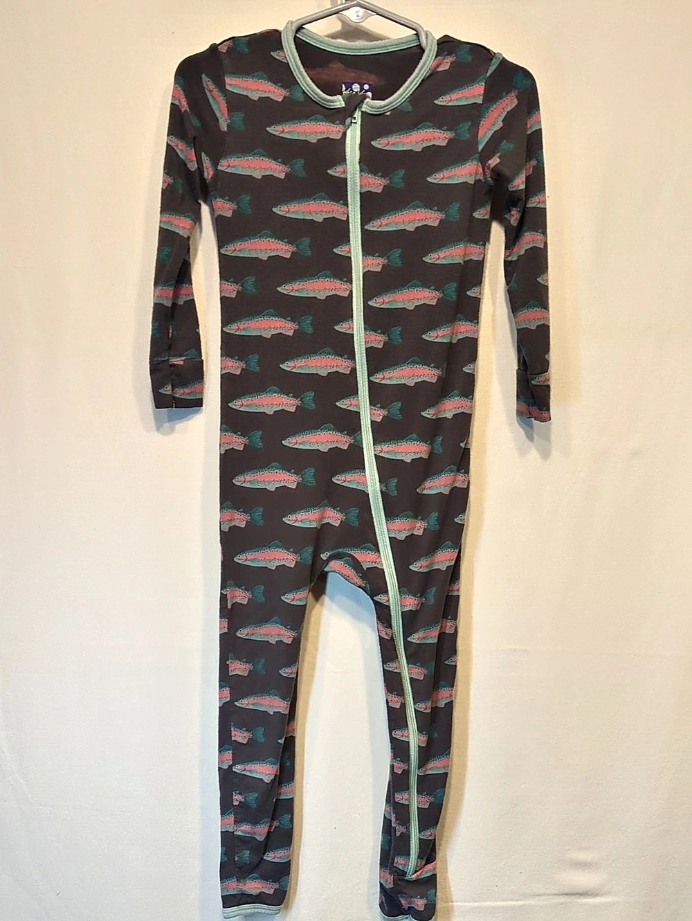 Kickee Pants Coverall w/Zipper, Stone Rainbow Trout Pajama Set